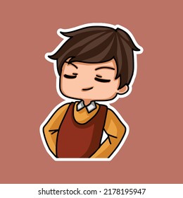 Sticker template with cartoon boy character isolated illustration. Vector
