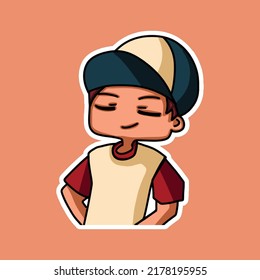 Sticker template with cartoon boy character isolated illustration. Vector