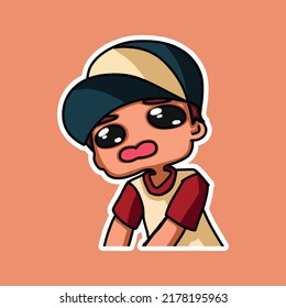 Sticker template with cartoon boy character isolated illustration. Vector