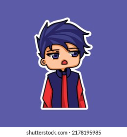 Sticker template with cartoon boy character isolated illustration. Vector
