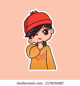 Plantilla de pegatinas con ilustración aislada de caricatura de niño. Vector