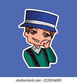 Sticker template with cartoon boy character isolated illustration. Vector