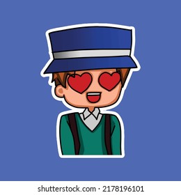 Sticker-Vorlage mit Cartoon-Junge-Charakter einzelne Illustration. Vektorgrafik