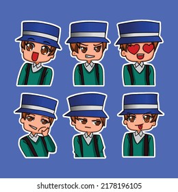 Sticker template with cartoon boy character isolated illustration. Vector