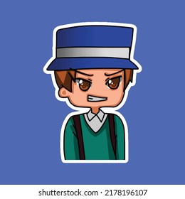 Sticker-Vorlage mit Cartoon-Junge-Charakter einzelne Illustration. Vektorgrafik