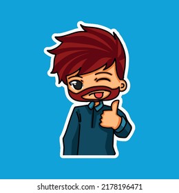 Sticker template with cartoon boy character isolated illustration. Vector