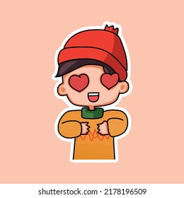 Sticker Template With Cartoon Boy Character Isolated Illustration. Vector