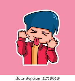 Sticker Template With Cartoon Boy Character Isolated Illustration. Vector