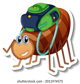 Sticker template with cartoon character of a beetle isolated illustration