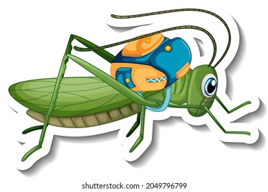 Sticker template with cartoon character of a beetle holding a leaf isolated illustration