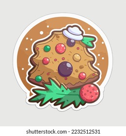 Sticker template with christmas cookie, xmas cookies gingerbread. Winter holidays