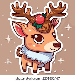Sticker template with christmas deer, xmas reindeer stickers collection. Winter holidays