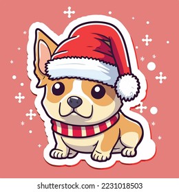 Sticker template with christmas dog, xmas puppy character stickers. New-year collection