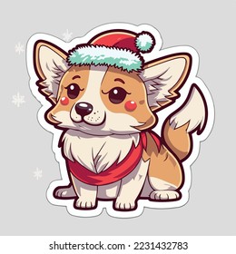 Sticker template with christmas dog, xmas puppy stickers decoration. New-year collection