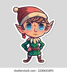 Sticker template with christmas elf, xmas santa elf printable stickers sheet. Winter collection