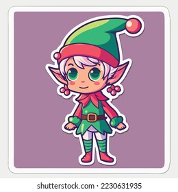 Sticker template with christmas elf, xmas santa elf stickers pack. Multicolor