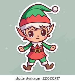 Sticker template with christmas elf, xmas santa elf stickers elements. Multicolor