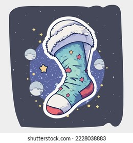 Sticker template with christmas socks, xmas sock. Winter holidays