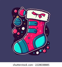 Sticker template with christmas socks, xmas sock stickers collection. Winter holidays