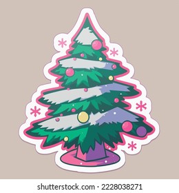 Sticker template with christmas tree, xmas tree with toys stickers collection. New-year collection