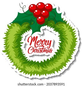 Sticker template with Christmas wreath isolated illustration