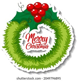 A sticker template with Christmas wreath isolated illustration