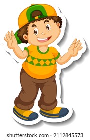 Sticker template with a chubby boy cartoon character isolated illustration