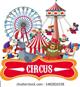 Sticker template for circus with many animals illustration