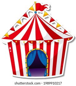 Sticker template with circus tent in cartoon style illustration