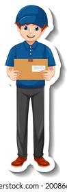 Una plantilla de pegatinas con mensajero en la ilustración de cajas de retención uniformes