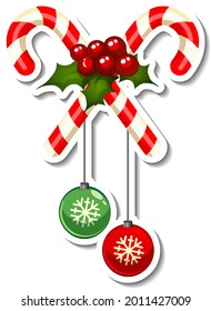 Sticker template with Cross Candy Cane isolated illustration