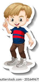A sticker template with a cute boy cartoon character illustration