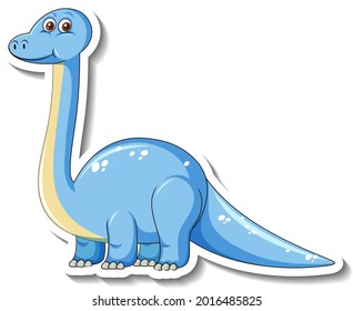 A sticker template with cute brachiosaurus dinosaur cartoon character isolated illustration