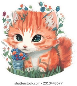 plantilla de pegatinas del ilustrador del vector de dibujos animados de gato lindo