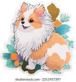 sticker template of cute chibi dog cartoon vector illustrator