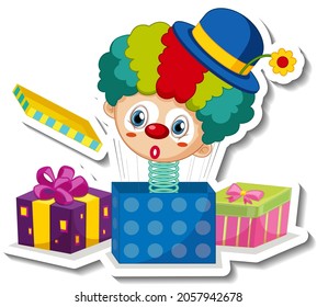 Sticker template with cute clown on a spring in the box  illustration