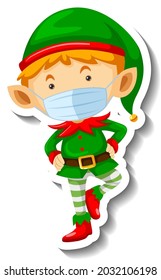 A sticker template with Cute elf wearing mask illustration