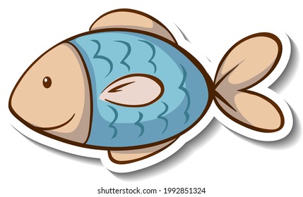 Sticker template with cute fish cartoon character isolated illustration