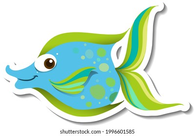 Sticker template with cute fish cartoon character isolated illustration