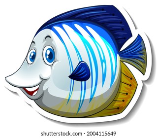 A sticker template with cute fish cartoon character illustration