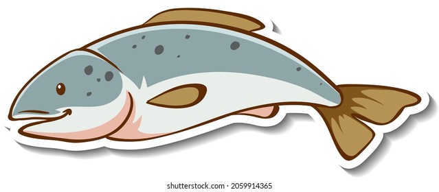 Sticker template with cute fish cartoon character isolated illustration