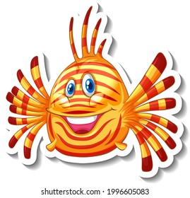 A sticker template with cute lion fish isolated illustration