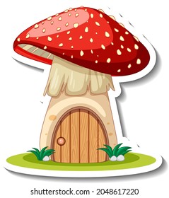 A sticker template with cute mushroom house isolated illustration