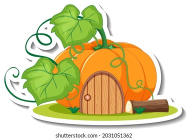 A sticker template with cute pumpkin house isolated illustration