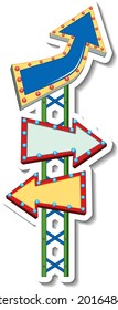 Sticker-Vorlage mit Pfeil-Richtungs-Banner im Funfair-Stil, einzelne Illustration