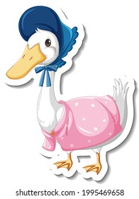 Sticker template with a duck wearing maid costume isolated illustration