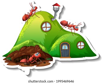 A sticker template with Fantasy ant nest isolated illustration