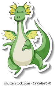 Sticker template with fantasy dragon cartoon character illustration