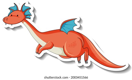 Sticker template with fantasy dragon cartoon character illustration