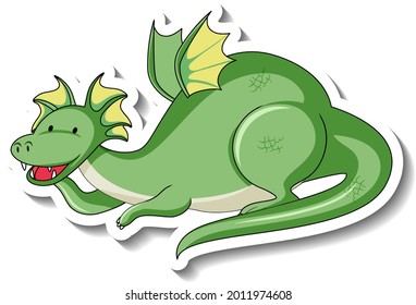 Sticker template with fantasy dragon cartoon character illustration